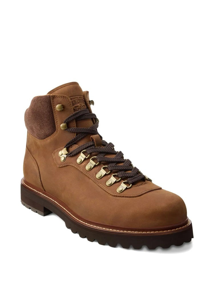 Polo Ralph Lauren Brown Lite Boots Mid-Cut Padded Suede Collar Leather Ankle Boots