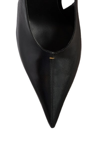 Khaite Black Glazed Calf Leather Wedge Pumps