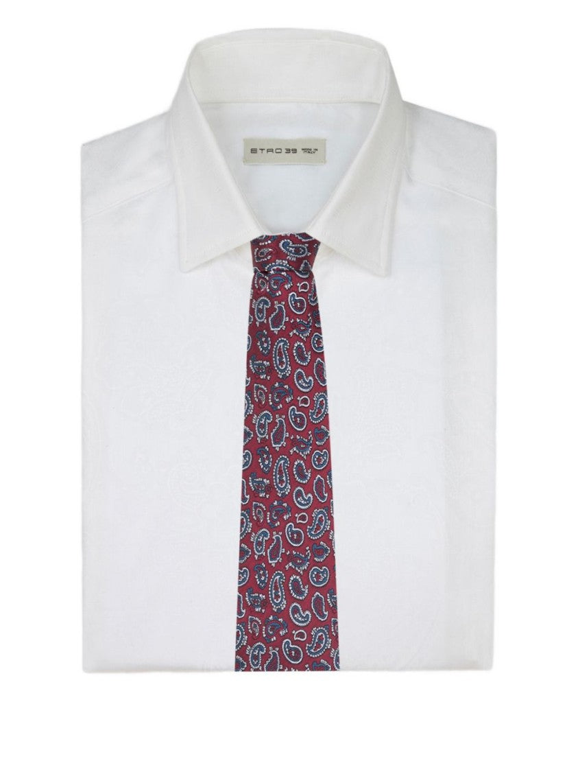Etro Bordeaux Silk Tie With Micro Paisley Pattern