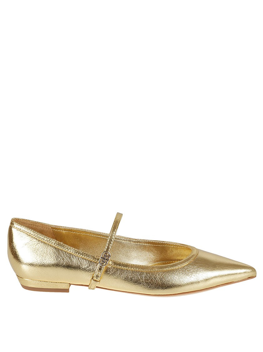 Tory Burch Metallic Gold Pointed Toe Flat Shoes