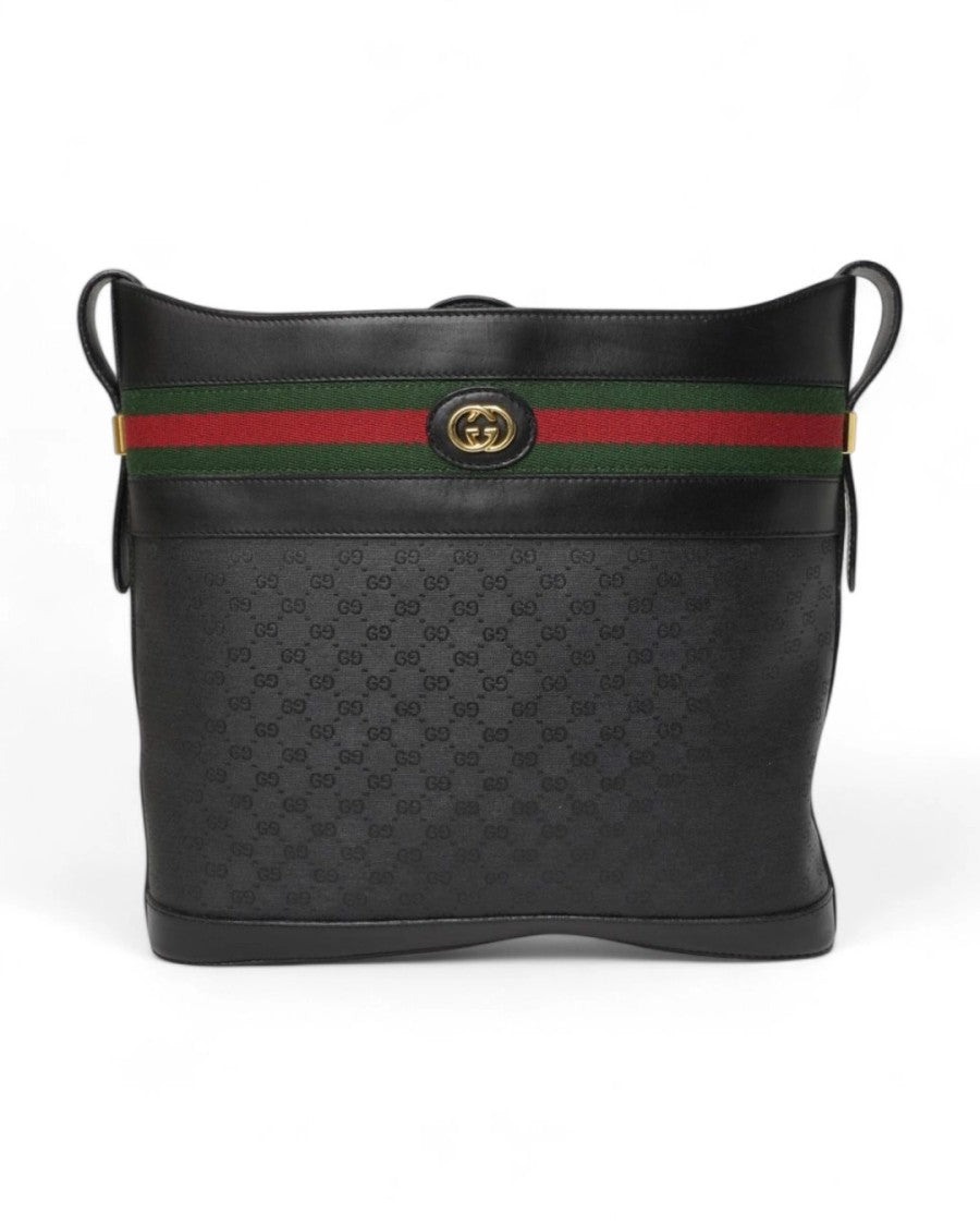 Gucci Vintage Web Gg Supreme Shoulder Bag In Black