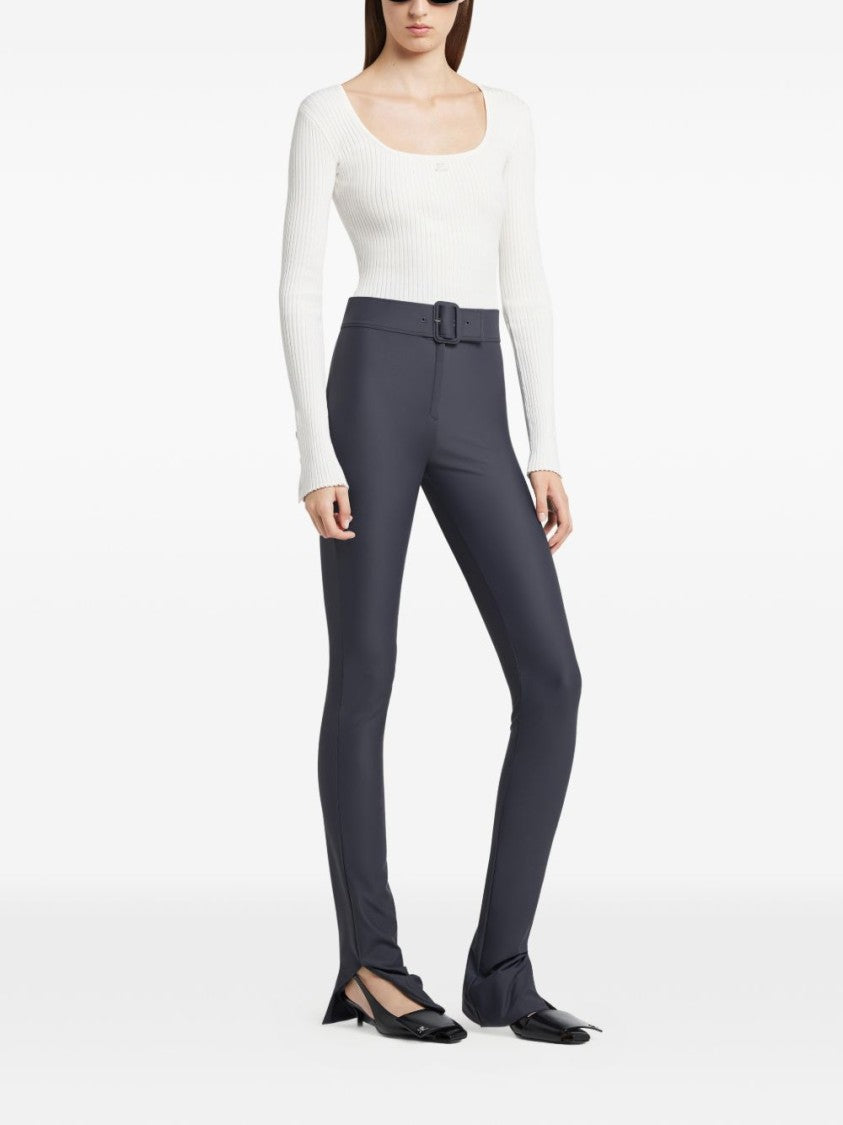 Courrèges Ribbed Knit Long-Sleeve Top With Square Neckline And Logo Detail