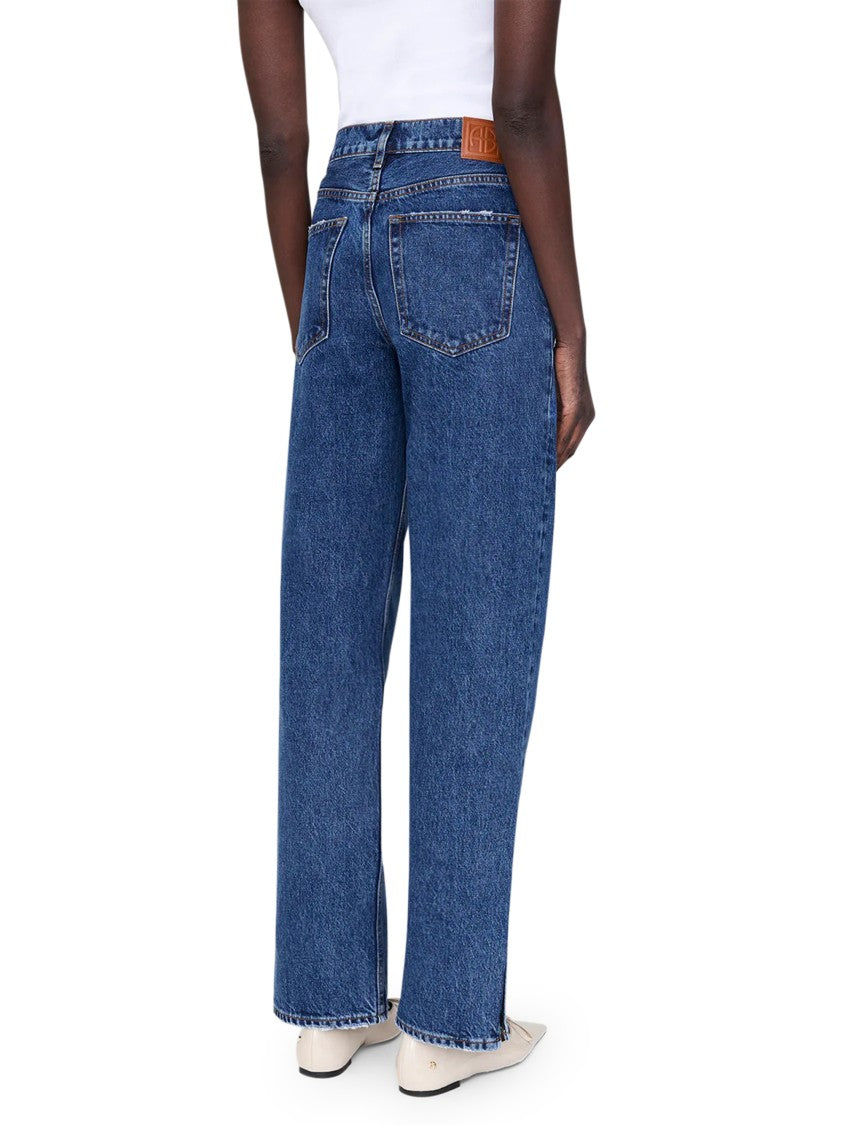 Anine Bing Straight-Leg Trousers In Classic Blue Wash With Subtle Slits
