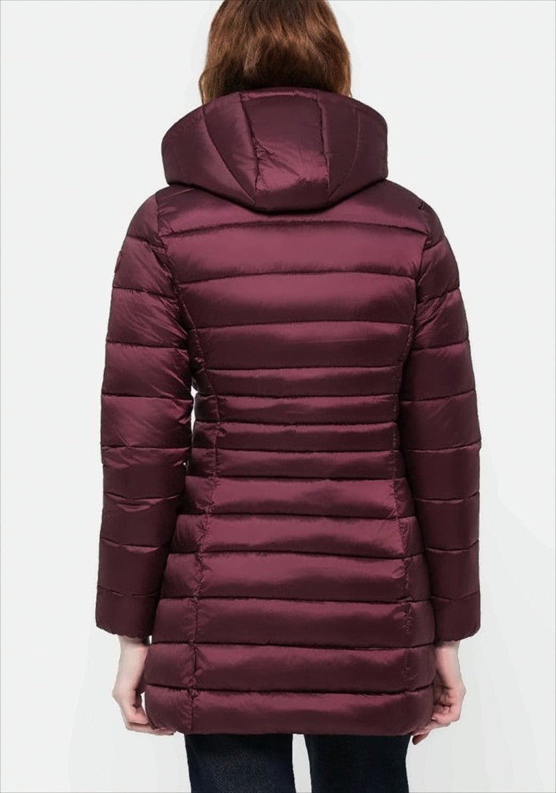 Save The Duck Burgundy Quilted Down Jacket With Drawstring Hood
