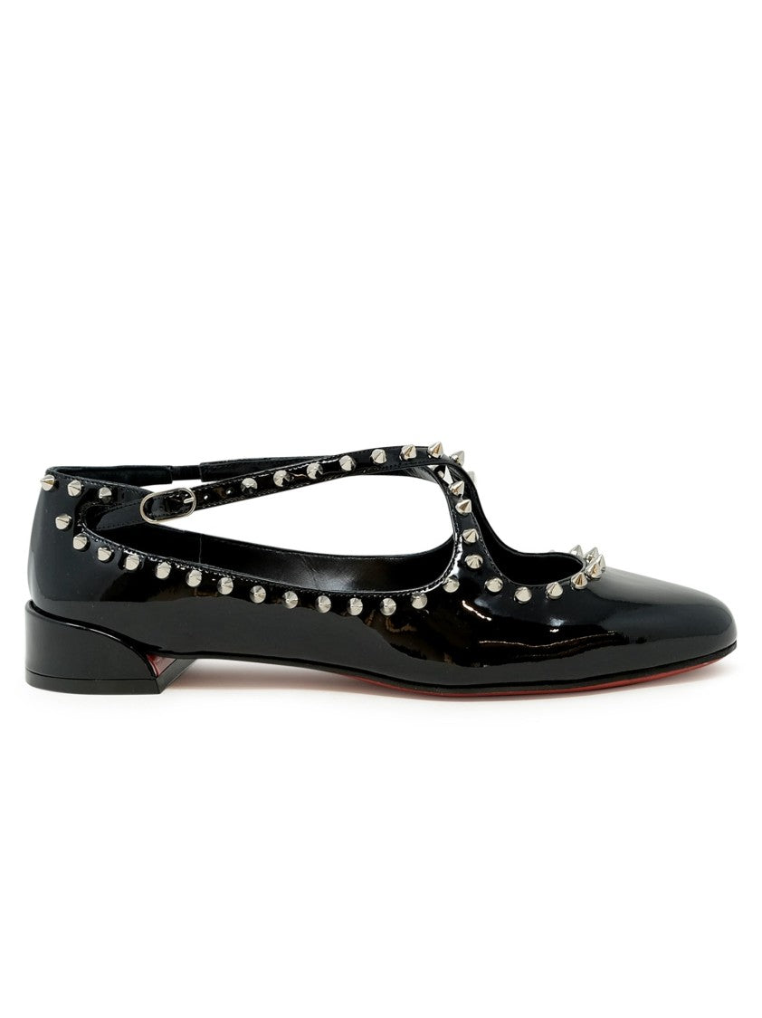 Christian Louboutin Black Patent Leather Pilouta Jane Spikes Flat Ballerinas