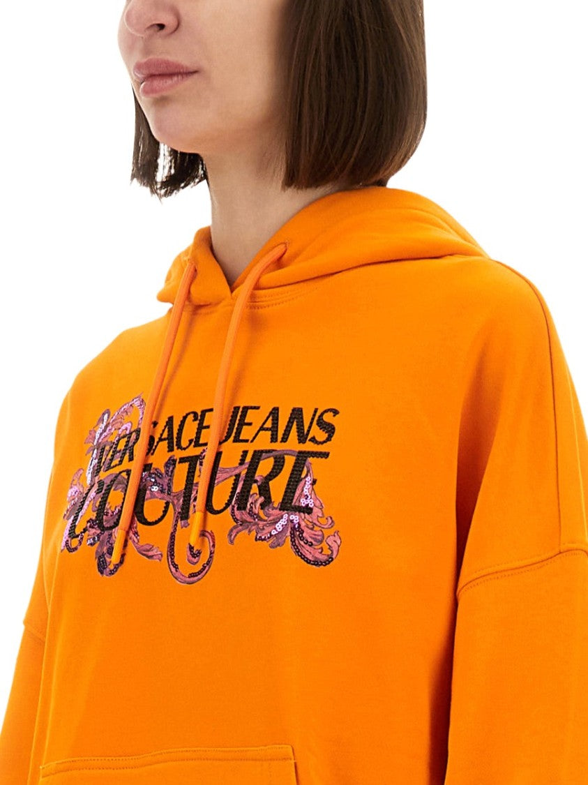 Versace Jeans Couture Hoodie With Logo And Crystals