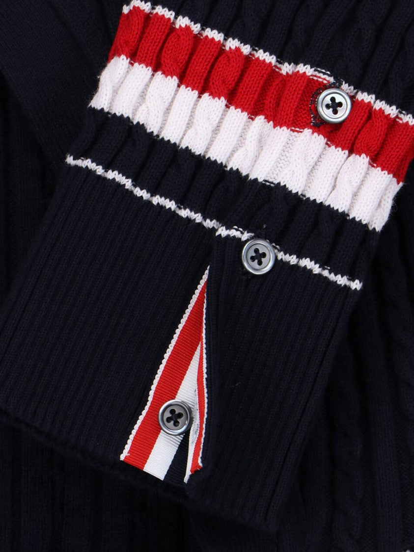 Thom Browne Navy Blue Knitted Cotton V-Neck Cardigan