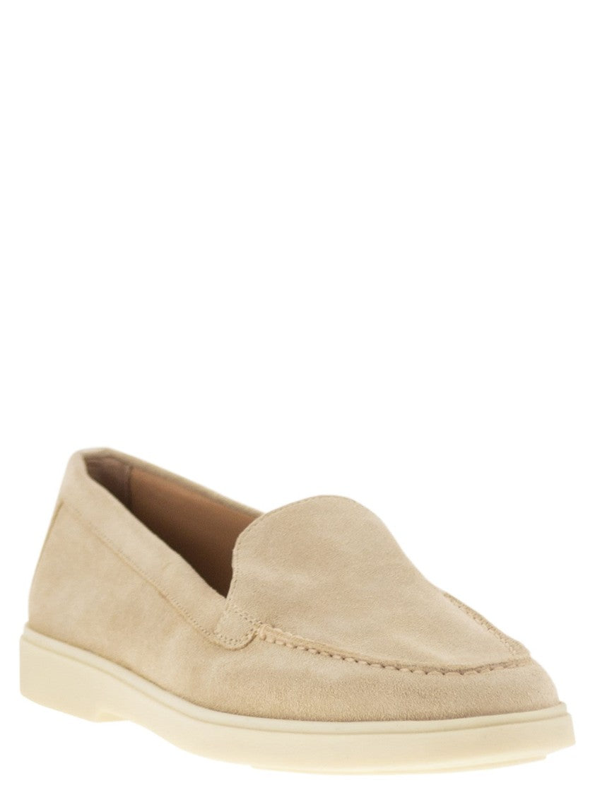 Santoni Nubuck Moccasin With Embossed Logo