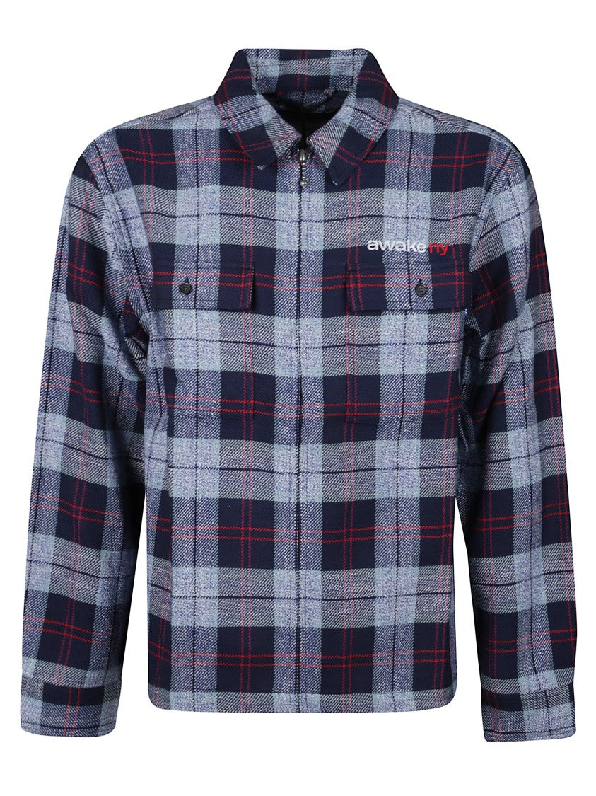 Awake Ny Flannel Blue Check Zip Overshirt