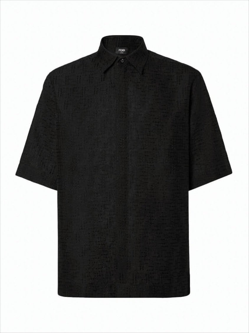 Fendi Textured Black Polo Shirt With Classic Collar And Button Placket