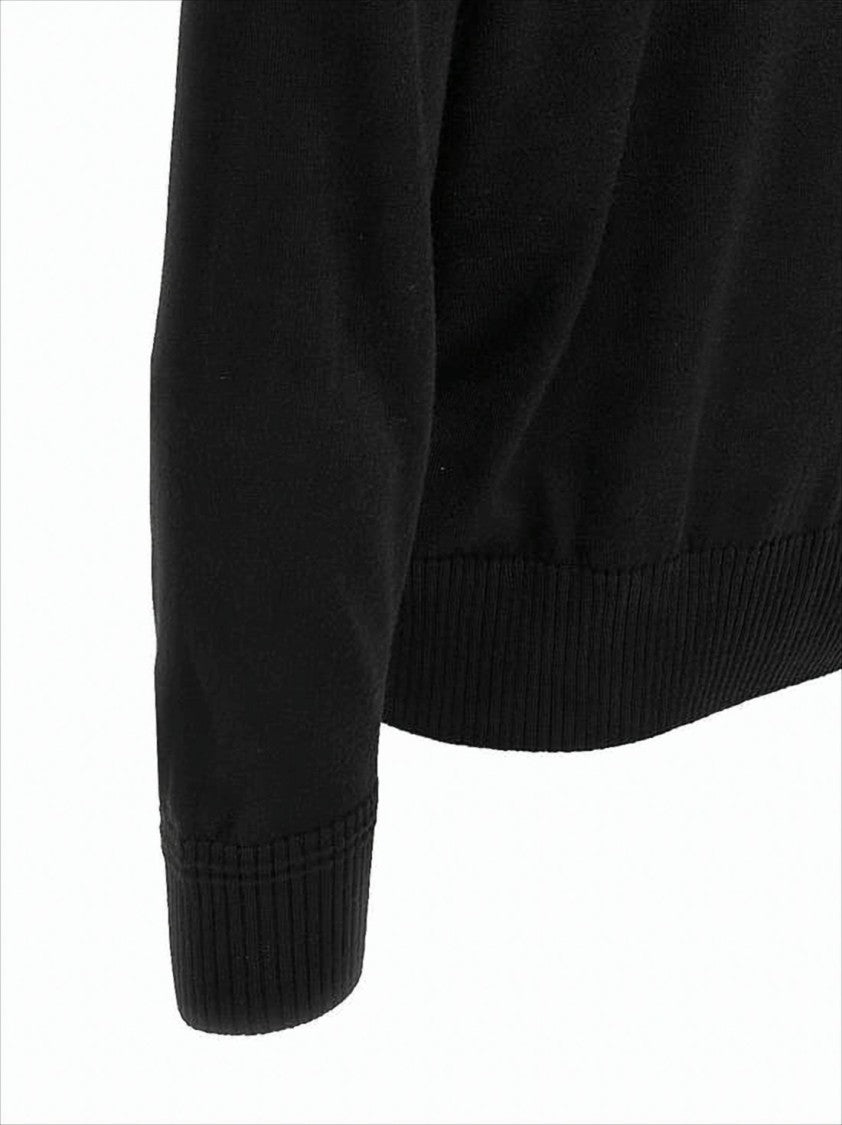 Hugo Boss Full-Zip Black Wool Cardigan With Ribbed Collar