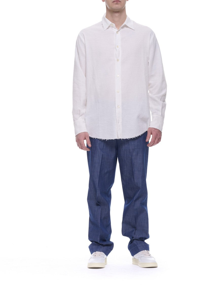 Atomofactory Ivory French Collar Raw Hem Shirt