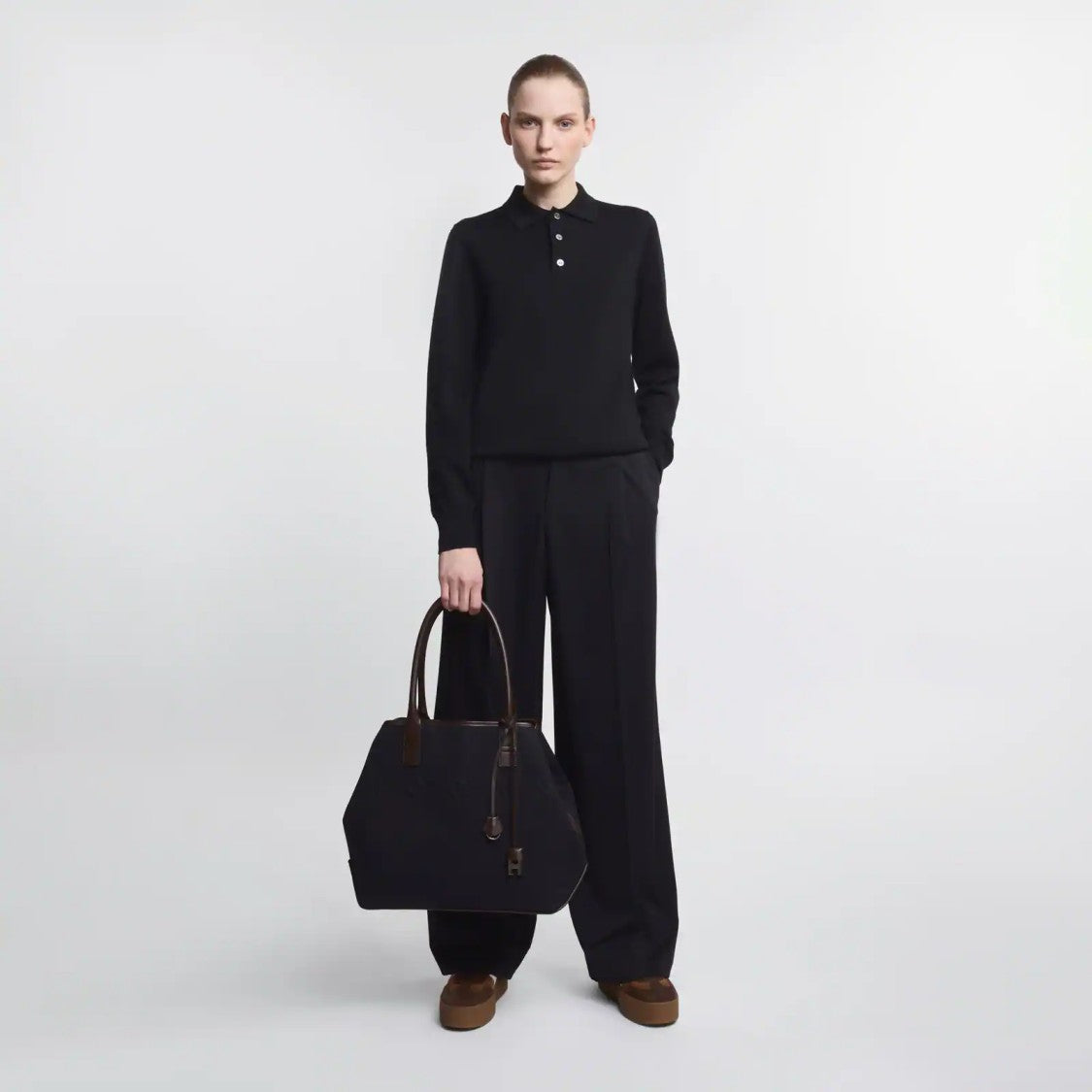 Hogan Trapezoidal Shopper Bag With Leather Accents