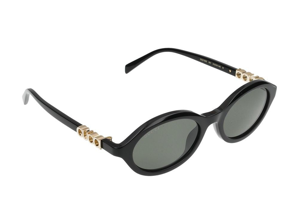 Gucci Black Glossy Black Finish Rectangular Sunglasses