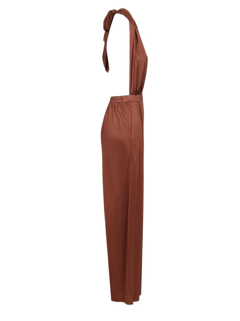Amazuin Fluid Satin Jersey Jumpsuit With Bow Tie Closure