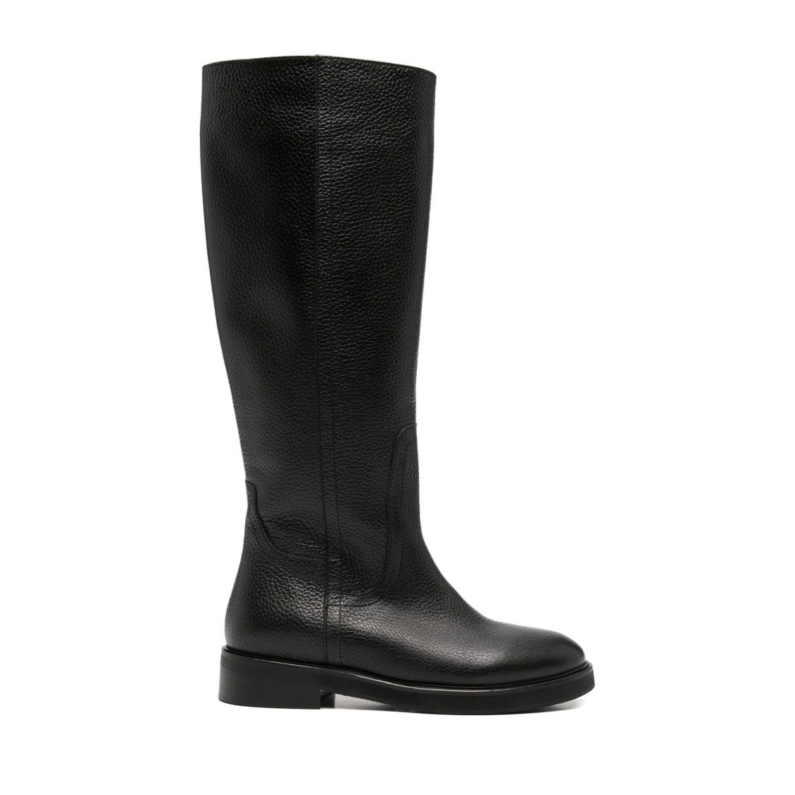 Adrianna Feretti Black Textured Side Zipper Leather Boots