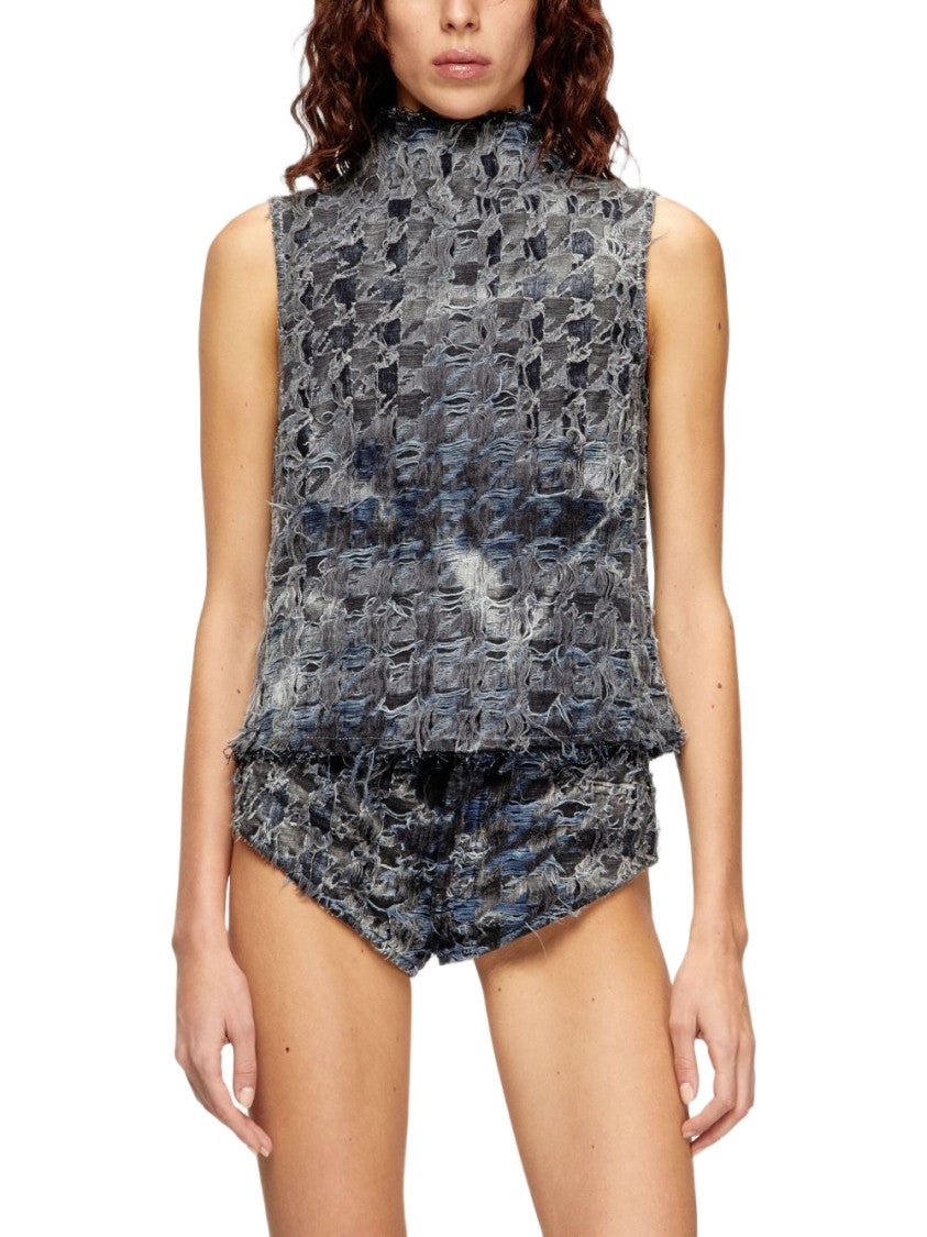 Diesel Blue Cotton Denim Sleeveless Top