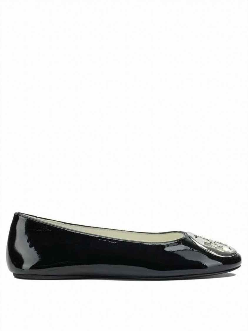 Tory Burch Glossy Leather Flat Shoes With Metallic Emblem