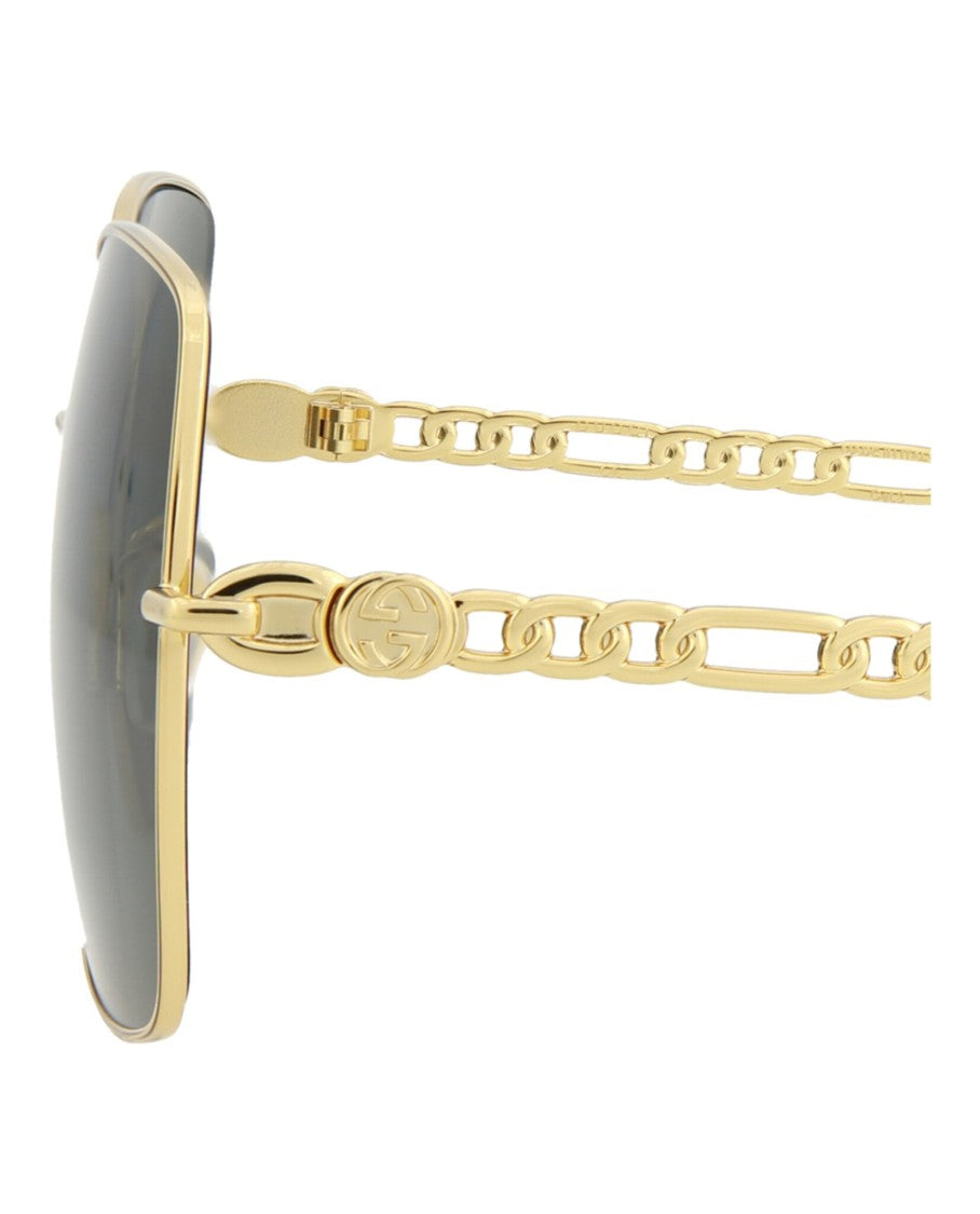 Gucci Square-Frame Metal Sunglasses With Chain-Link Temples