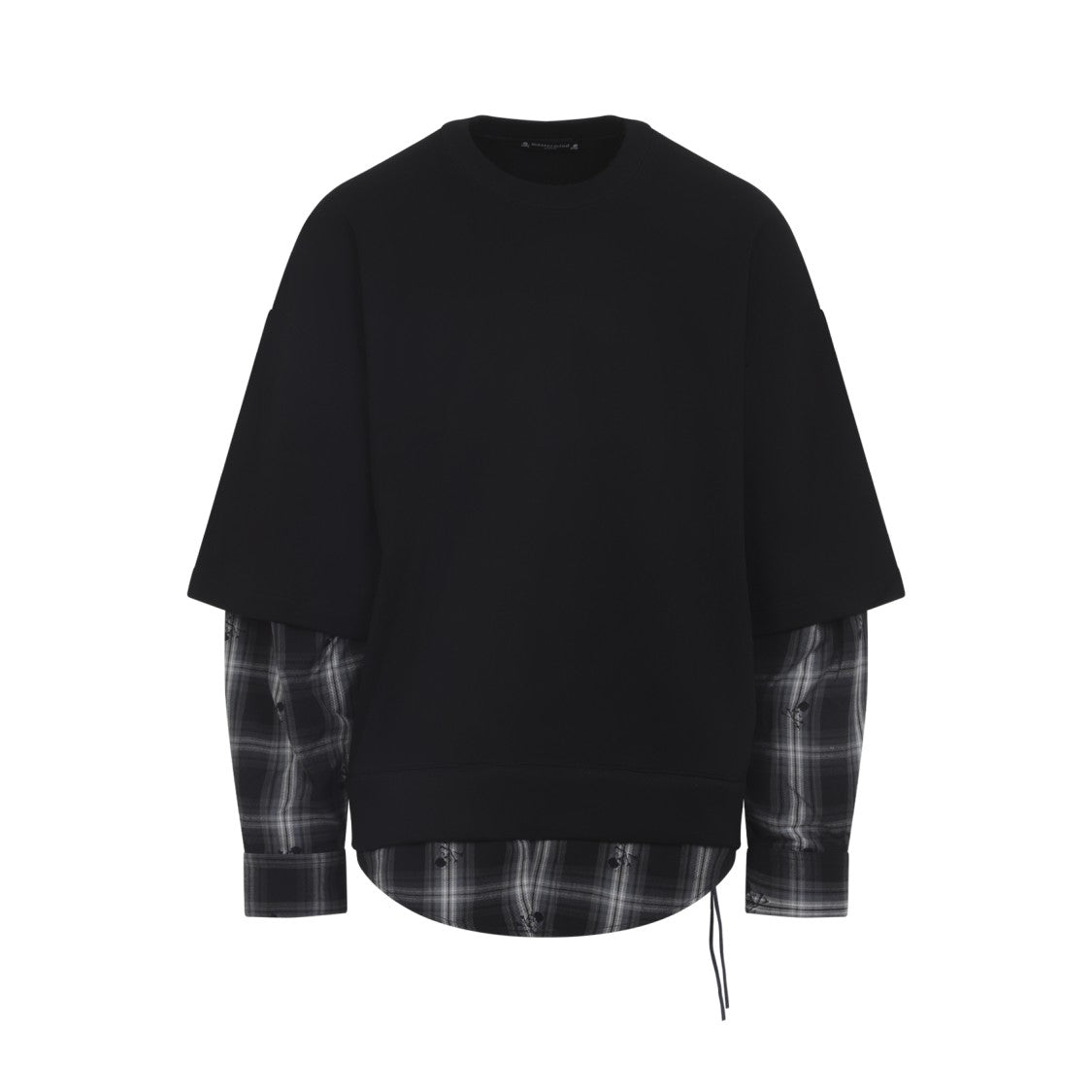 Mastermind Layered Black Sweatshirt With Plaid Shirt Overlay