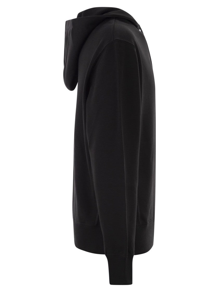 Hogan Hooded Black Cotton Sweatshirt With Ribbed Knit Inserts