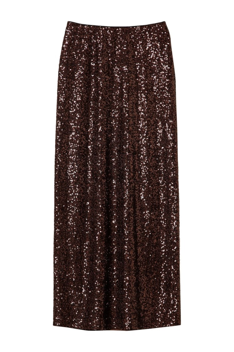 Twin-Set Dark Brown Polyester-Blend Maxi Skirt