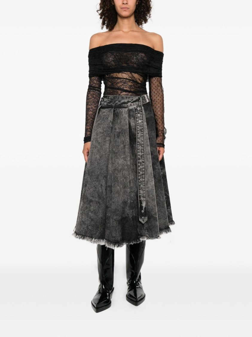 Pinko Sheer Black Off-Shoulder Top With Lace