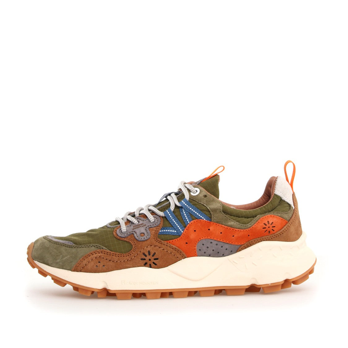 Flower Mountain Green Gray Suede And Orange Leather Inserts Yamano Sneakers