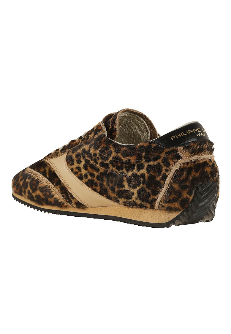 Philippe Model Black Beige Planche Low Animal Print Leather Sneakers