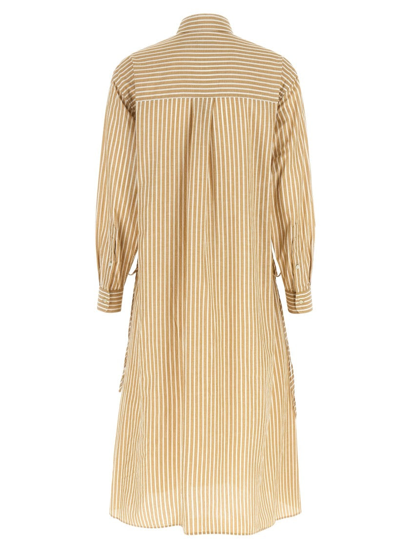 Polo Ralph Lauren Trapeze Midi Chemisier Dress In Striped Cotton-Linen Blend