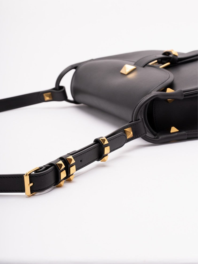 Valentino Black Curved Leather Pyramid Stud Bag