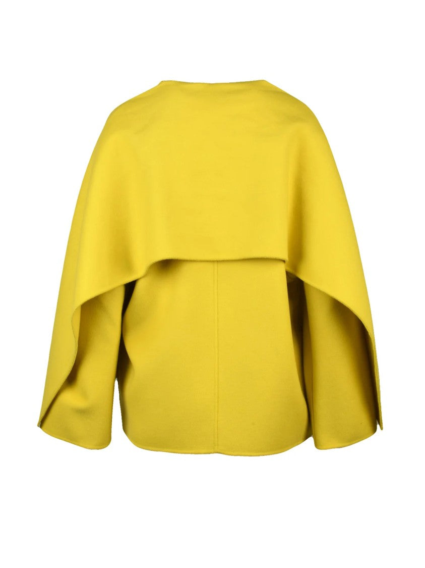 Max Mara Structured Yellow Wool Silk Cashmere Coat With Cape Sleeves