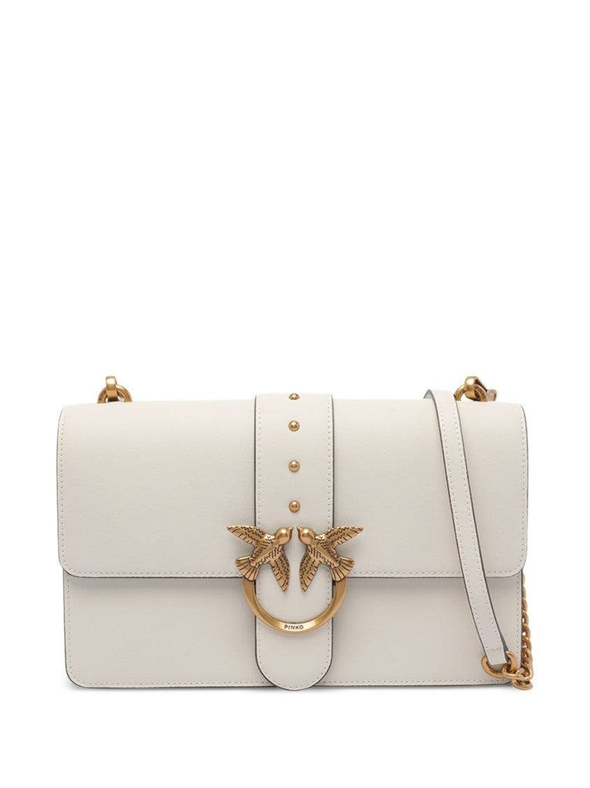 Pinko Rectangular White Handbag With Gold Accents