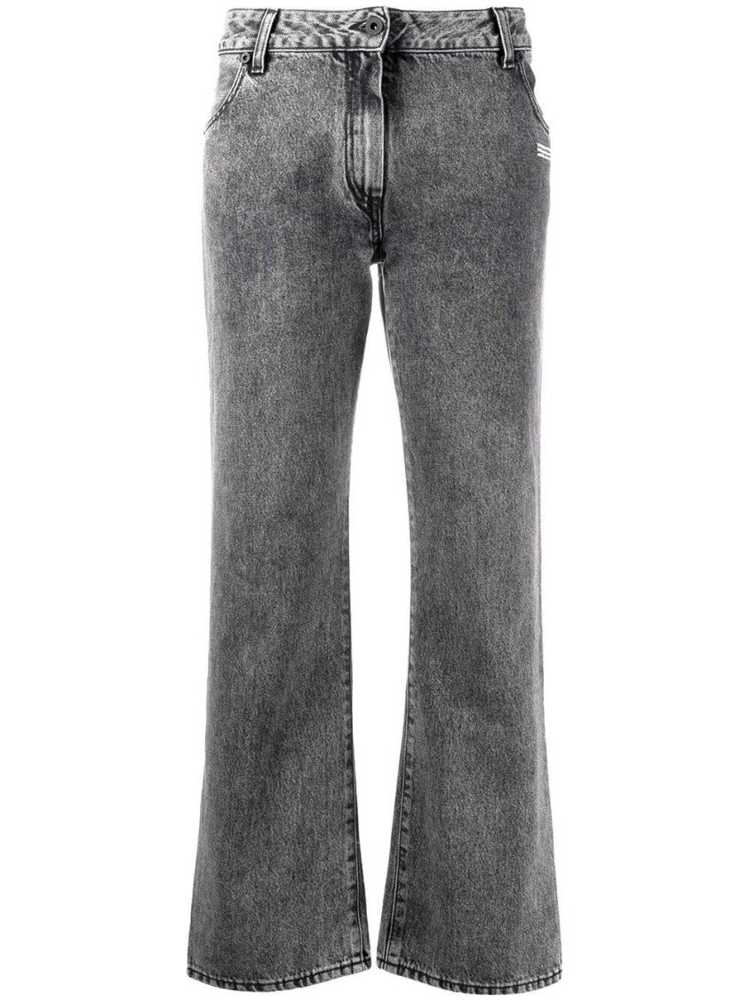 Off-White Cropped Leg Mid-Rise Denim Jeans