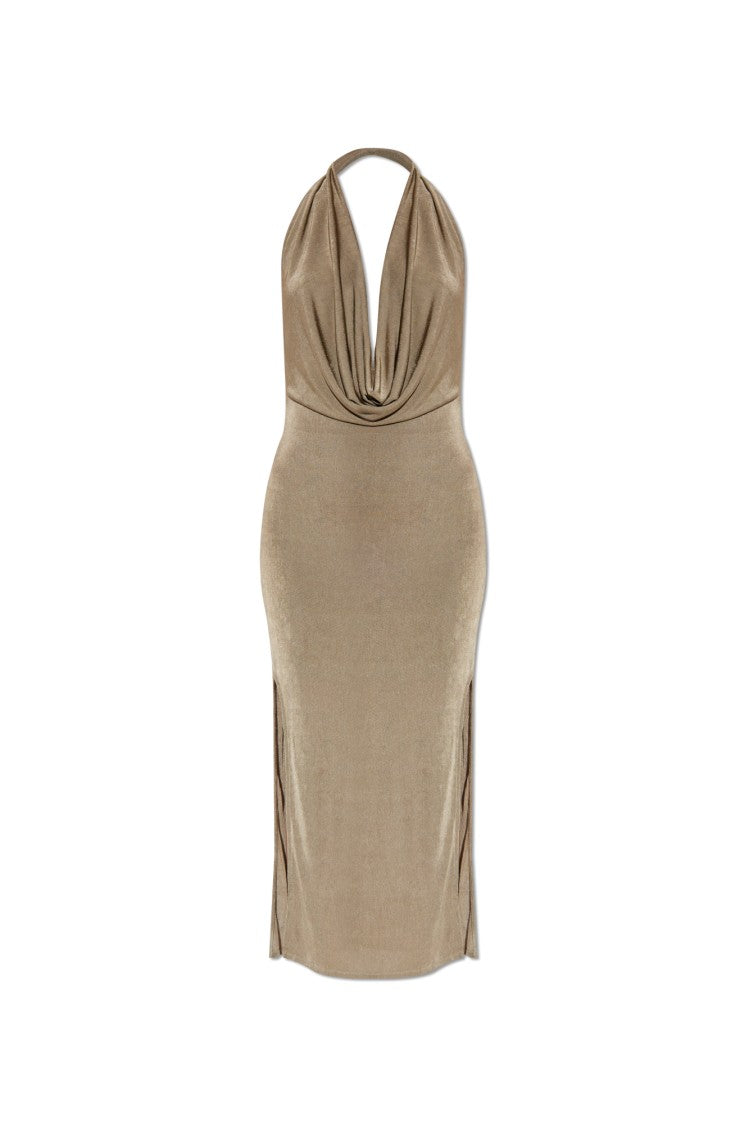 Misbhv Draped Backless Dress In Beige