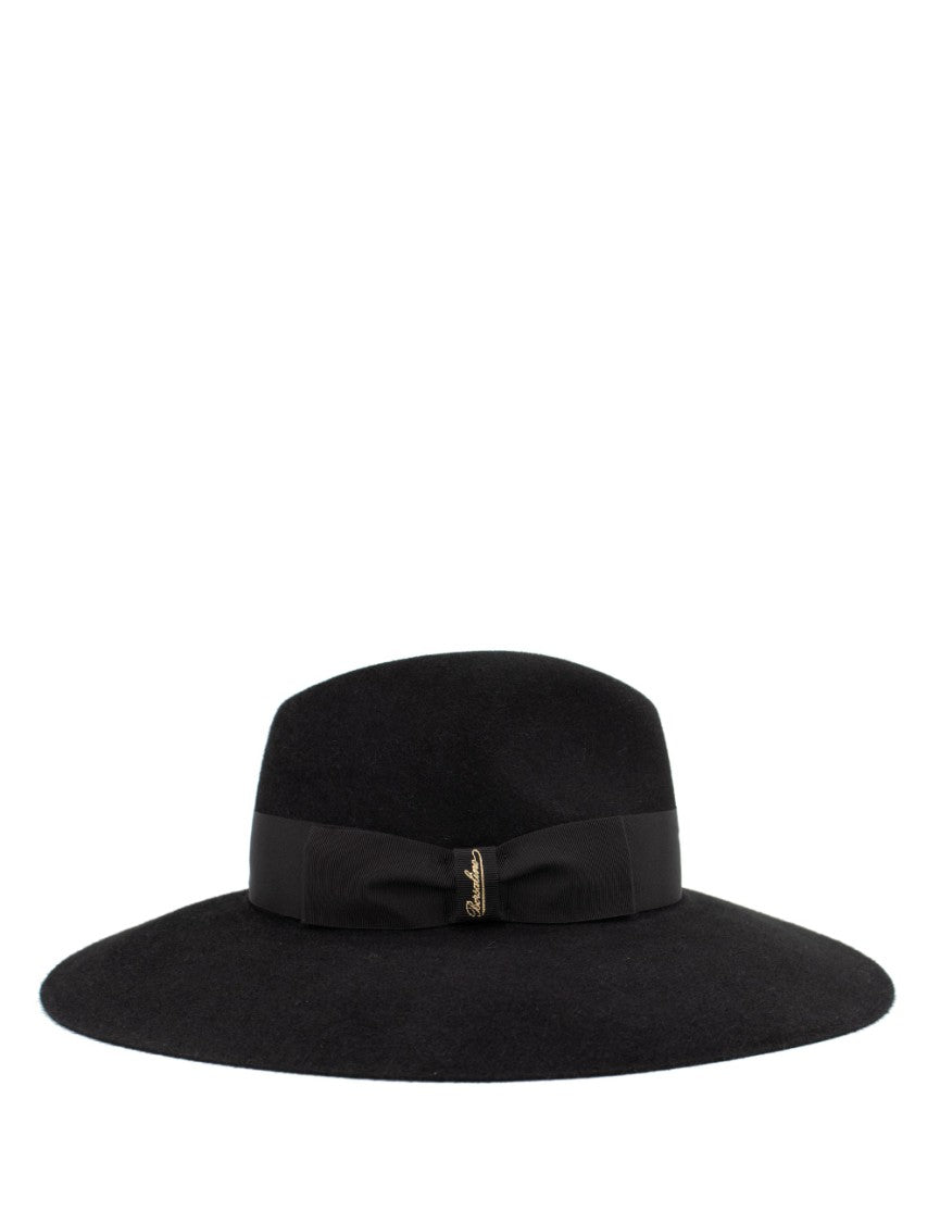 Borsalino Black Felt Hat With Grosgrain Ribbon Detail