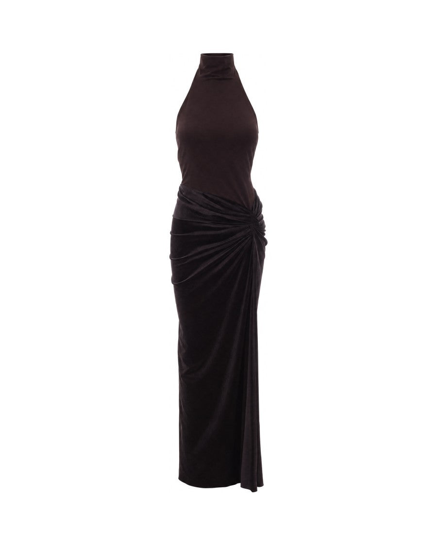 The Andamane Dark Brown Jessie Open Back Velvet Maxi Dress