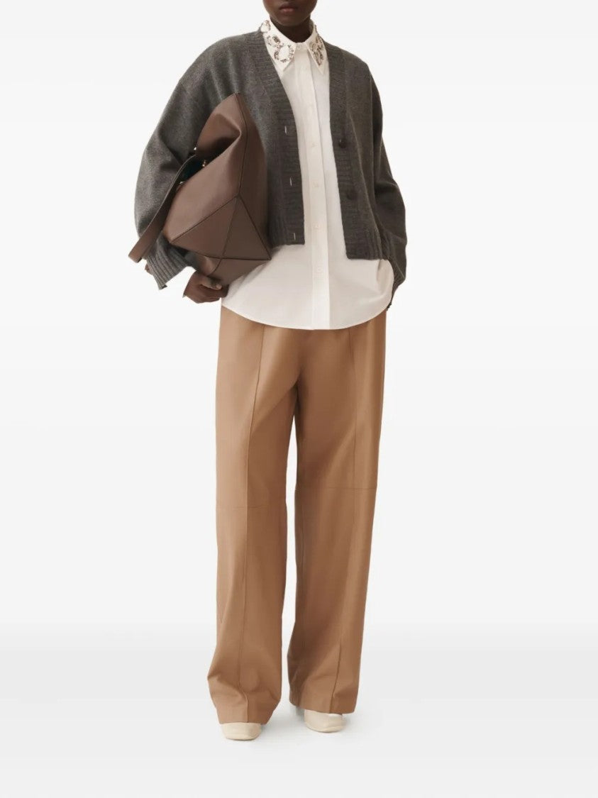 Fabiana Filippi Classic White Button-Up Shirt With Beaded Collar Detail