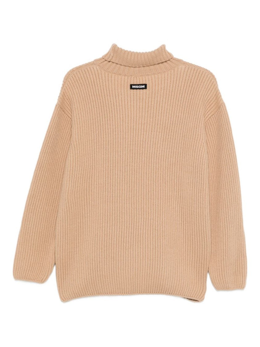 Msgm Ribbed Knit Sweater With High Turtleneck