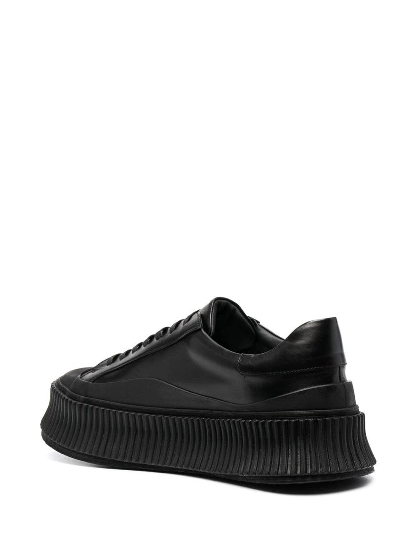 Jil Sander Black Leather Low-Top Sneakers With Ribbed Rubber Sole