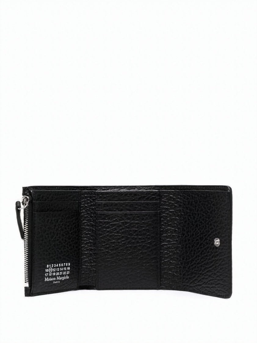 Maison Margiela Textured Calf Leather Trifold Wallet With Zippered Compartment
