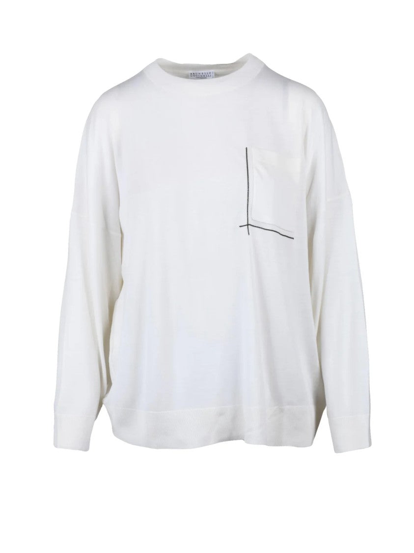 Brunello Cucinelli White Virgin Wool Cashmere Women Sweater