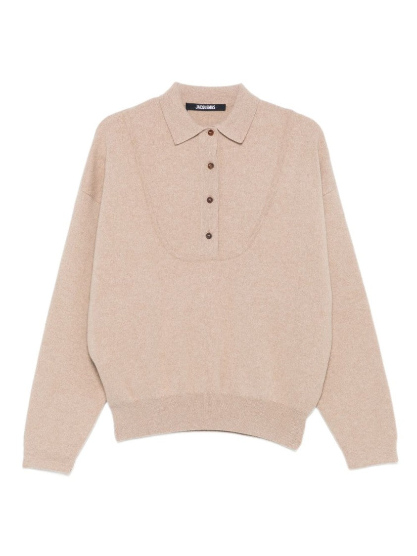 Jacquemus Beige Knit Sweater With Polo Collar