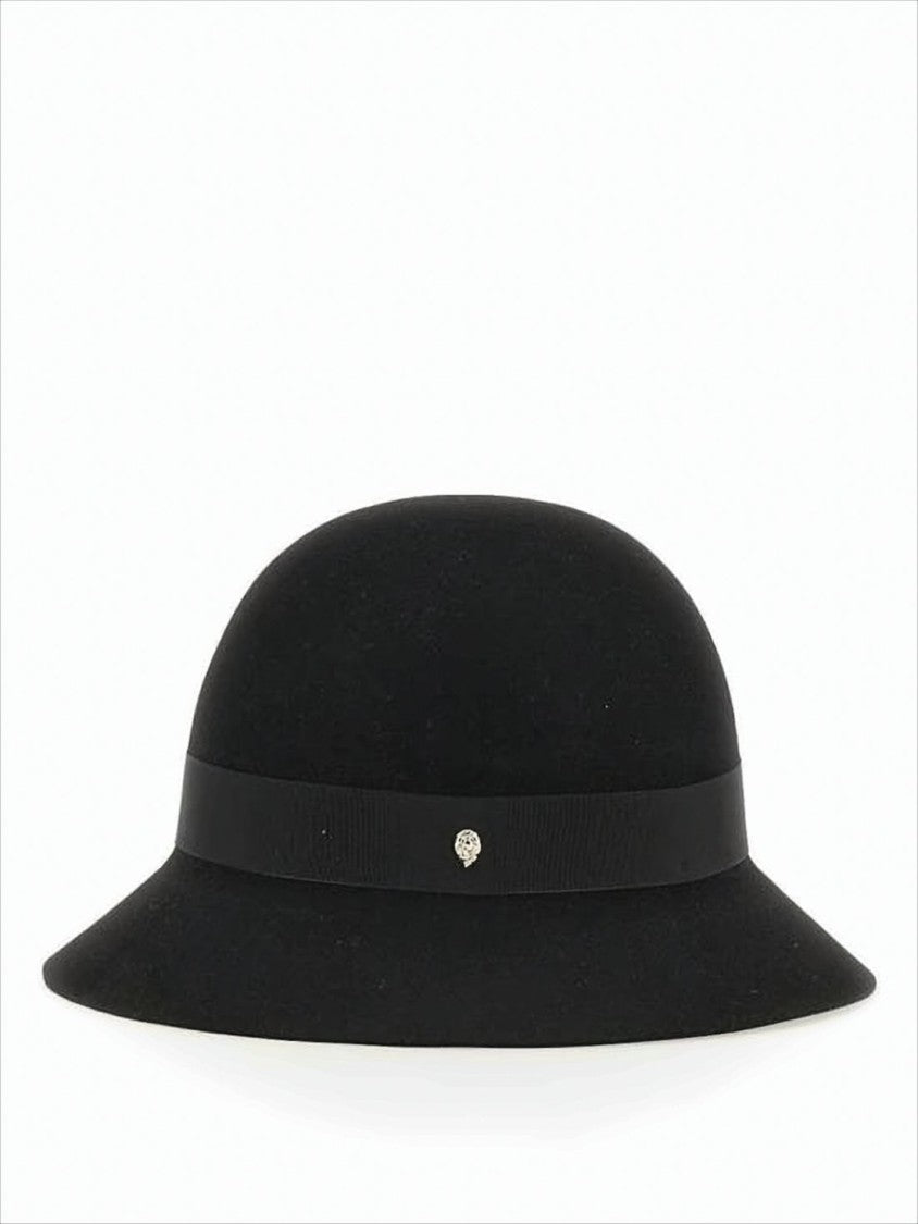 Helen Kaminski Cloche Hat In Black Merino Wool With Grosgrain Ribbon