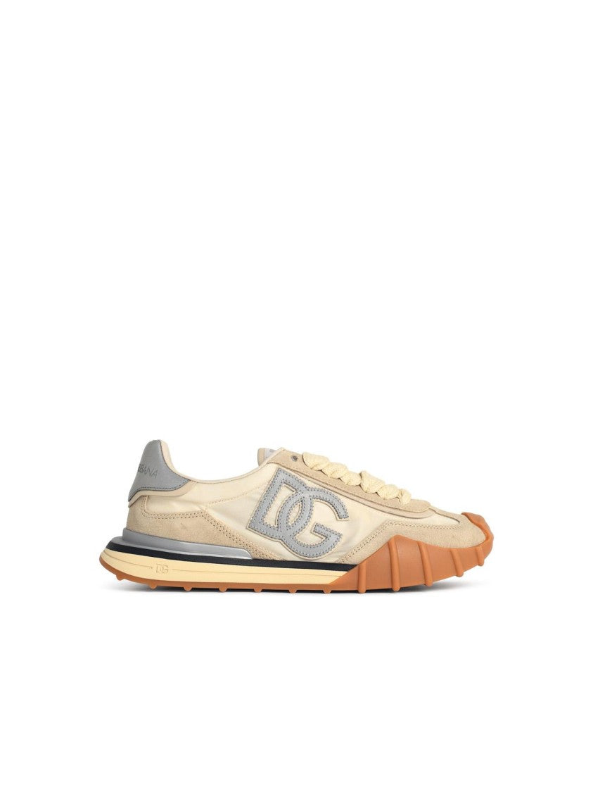 Dolce & Gabbana 'Dg Athletic' Beige Fabric And Leather Sneakers