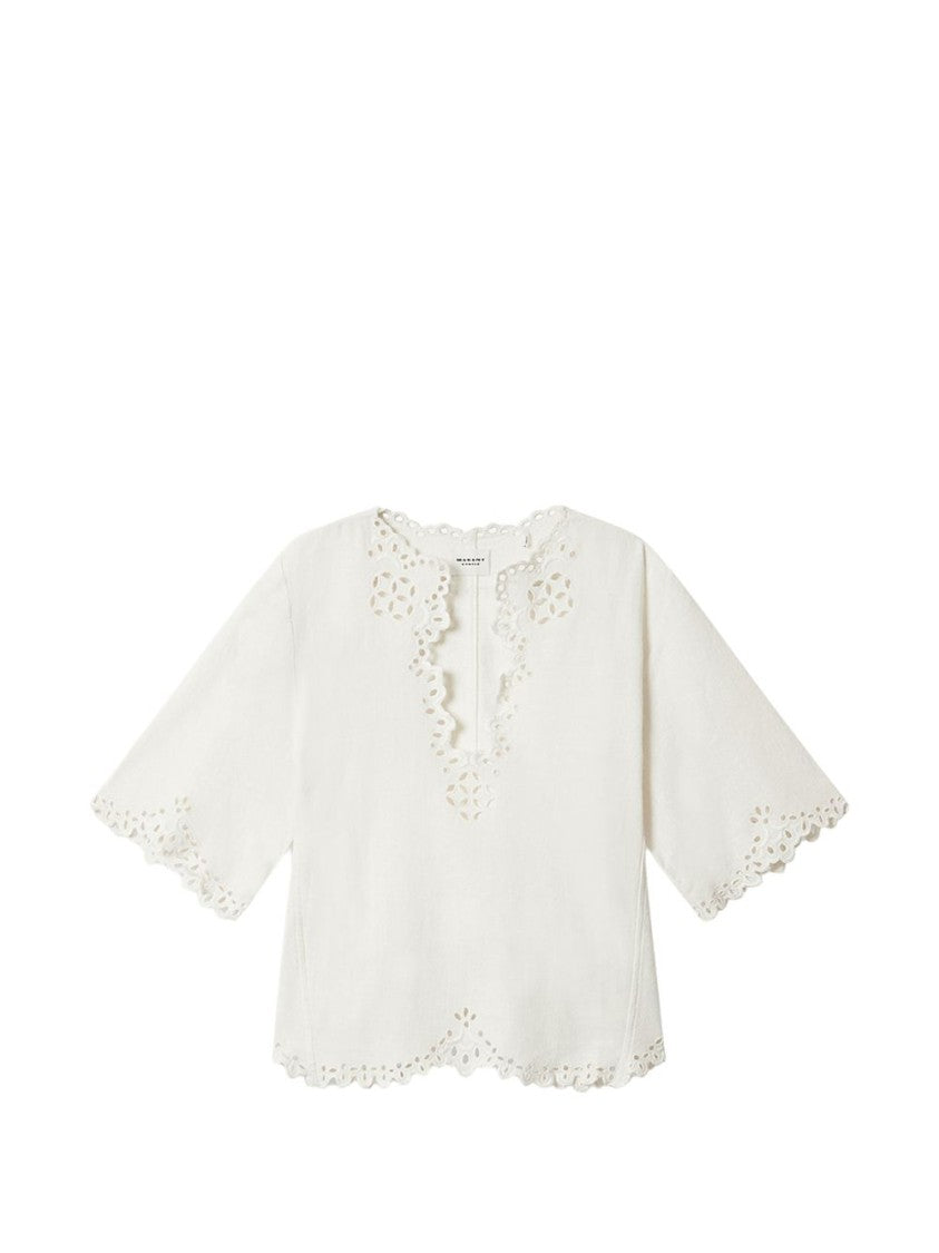 Isabel Marant Boxy Cotton Blouse With Scalloped Edges