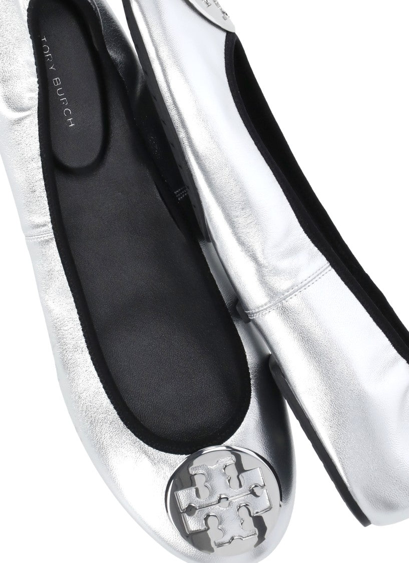 Tory Burch Silver Reva Leather Flats