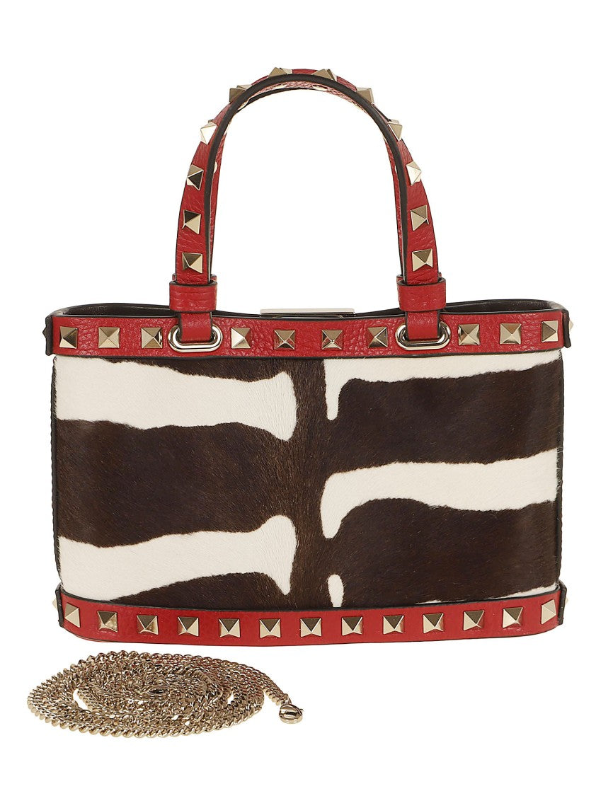 Valentino Garavani Rockstud Mini Tote Bag In Animal Print Calfskin