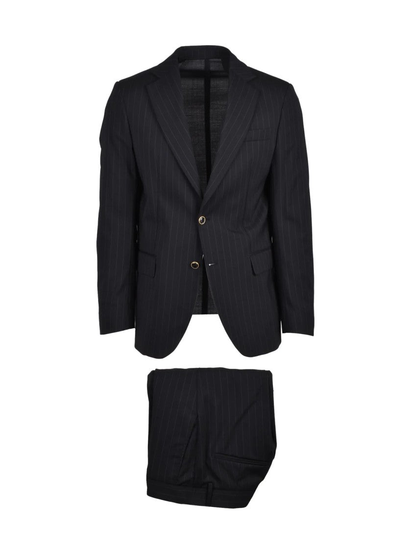 Marsem Black Virgin Wool Polyester Elastane Men Suit