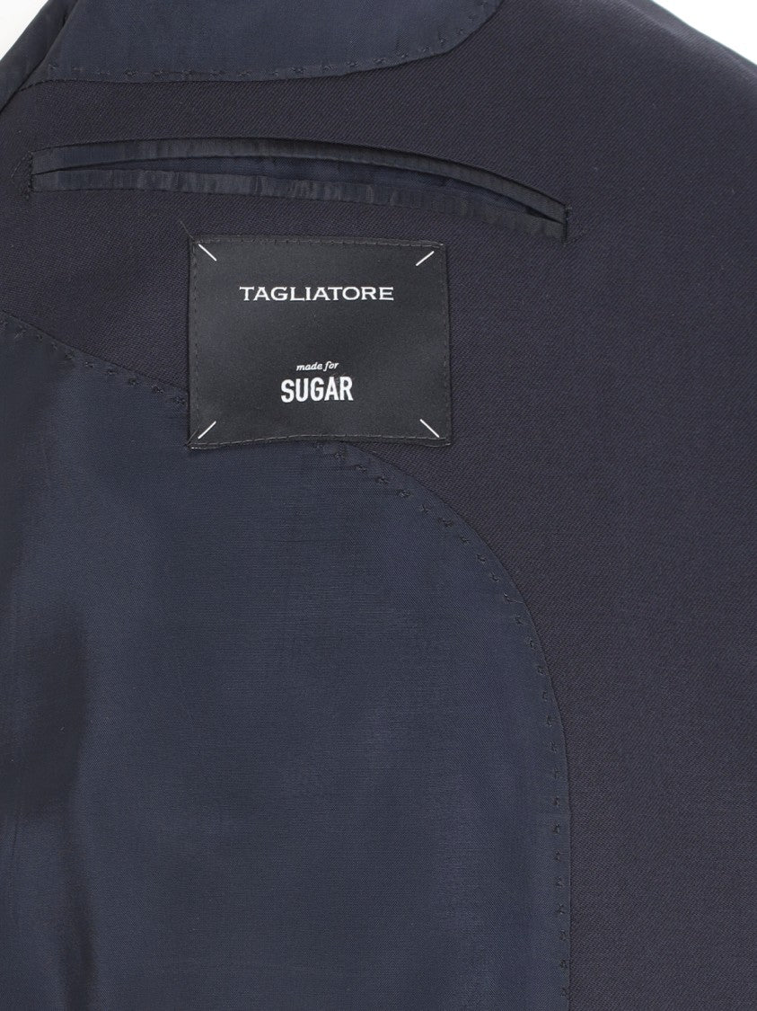 Tagliatore Blue Tailored Notch Lapel Wool Pleated Suit
